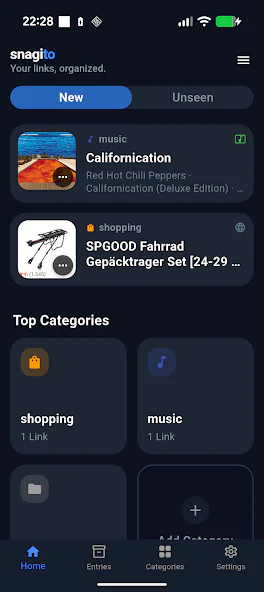 Official screenshot of the Snagito Android app, view one
